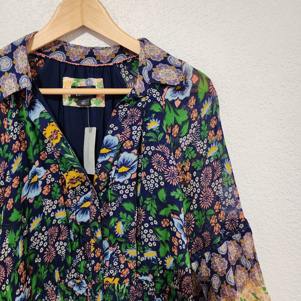 Anthropologie Floral Print Long Sleeve Elastic Waist Maxi Dress Large Petite NWT - Picture 6 of 14